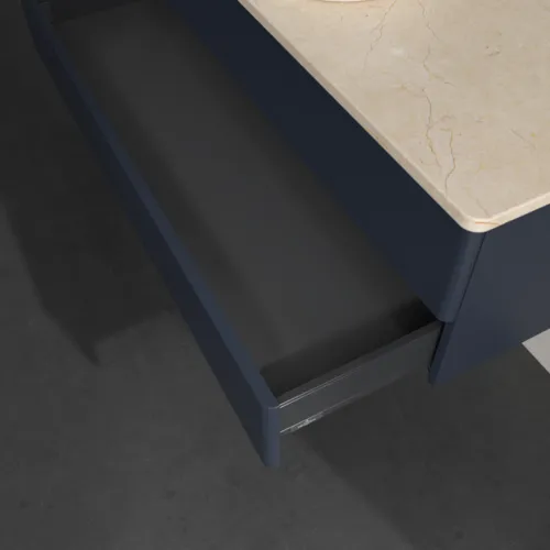 Bild von VILLEROY BOCH Antao Waschbeckenunterschrank, 2 Auszüge, 1200 x 360 x 500 mm, Front ohne Struktur, Midnight Blue Matt Lacquer / Botticino #K21013HG