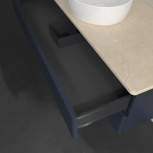 Bild von VILLEROY BOCH Antao Waschbeckenunterschrank, 2 Auszüge, 1200 x 360 x 500 mm, Front ohne Struktur, Midnight Blue Matt Lacquer / Botticino #K21013HG
