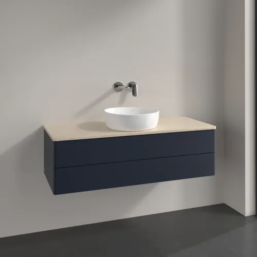 Bild von VILLEROY BOCH Antao Waschbeckenunterschrank, 2 Auszüge, 1200 x 360 x 500 mm, Front ohne Struktur, Midnight Blue Matt Lacquer / Botticino #K21013HG