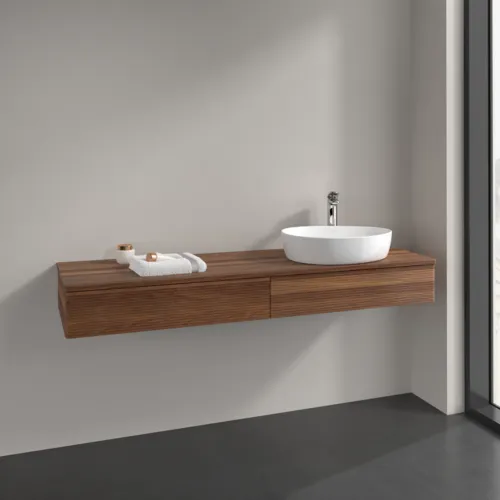 Obrázek VILLEROY BOCH Antao Vanity unit, with lighting, 2 pull-out compartments, 1600 x 190 x 500 mm, Front with grain texture, Warm Walnut / Warm Walnut #L16152HM