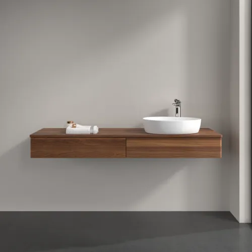 Obrázek VILLEROY BOCH Antao Vanity unit, with lighting, 2 pull-out compartments, 1600 x 190 x 500 mm, Front with grain texture, Warm Walnut / Warm Walnut #L16152HM