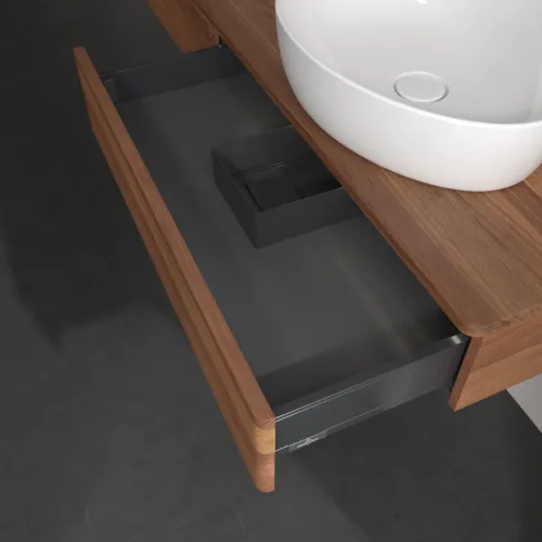 Obrázek VILLEROY BOCH Antao Vanity unit, with lighting, 2 pull-out compartments, 1600 x 190 x 500 mm, Front with grain texture, Warm Walnut / Warm Walnut #L16152HM