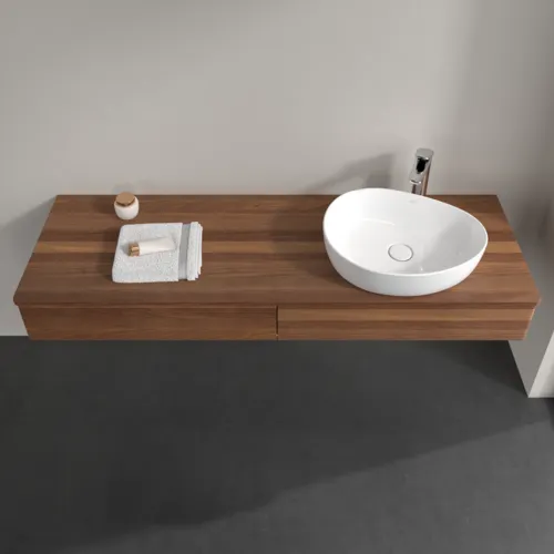 Obrázek VILLEROY BOCH Antao Vanity unit, with lighting, 2 pull-out compartments, 1600 x 190 x 500 mm, Front with grain texture, Warm Walnut / Warm Walnut #L16152HM