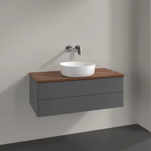 Picture of VILLEROY BOCH Antao Vanity unit, 2 pull-out compartments, 1000 x 360 x 500 mm, Front without structure, Anthracite Matt Lacquer / Warm Walnut #K20012GK