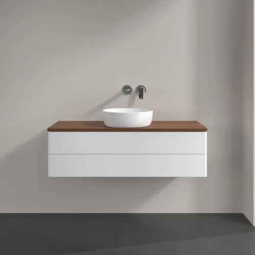 Bild von VILLEROY BOCH Antao Waschbeckenunterschrank, 2 Auszüge, 1200 x 360 x 500 mm, Front ohne Struktur, White Matt Lacquer / Warm Walnut #K21012MT