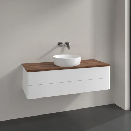 Bild von VILLEROY BOCH Antao Waschbeckenunterschrank, 2 Auszüge, 1200 x 360 x 500 mm, Front ohne Struktur, White Matt Lacquer / Warm Walnut #K21012MT