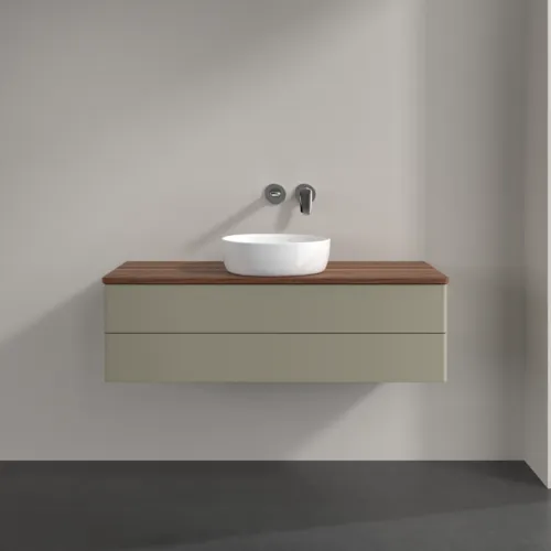 VILLEROY BOCH Antao Waschbeckenunterschrank, 2 Auszüge, 1200 x 360 x 500 mm, Front ohne Struktur, Stone Grey Matt Lacquer / Warm Walnut #K21012HK, Bild 3