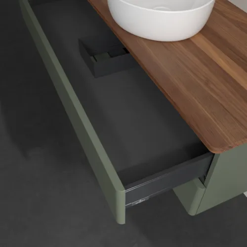 Bild von VILLEROY BOCH Antao Waschbeckenunterschrank, 2 Auszüge, 1200 x 360 x 500 mm, Front ohne Struktur, Leaf Green Matt Lacquer / Warm Walnut #K21012HL