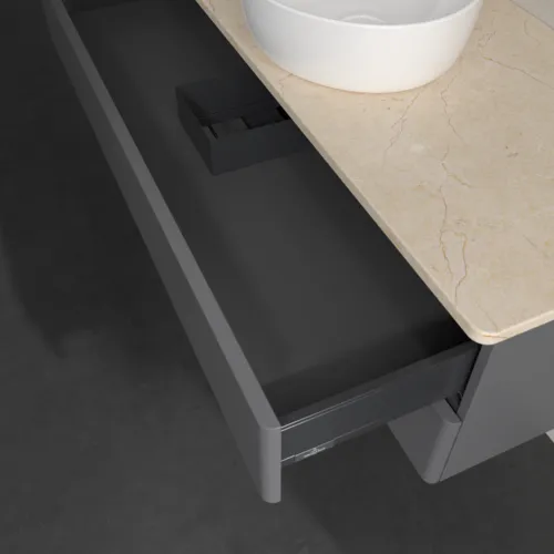Bild von VILLEROY BOCH Antao Waschbeckenunterschrank, 2 Auszüge, 1200 x 360 x 500 mm, Front ohne Struktur, Anthracite Matt Lacquer / Botticino #K21013GK