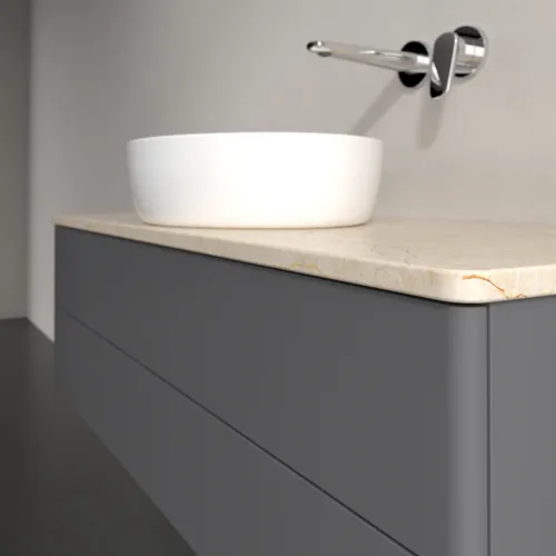 Bild von VILLEROY BOCH Antao Waschbeckenunterschrank, 2 Auszüge, 1200 x 360 x 500 mm, Front ohne Struktur, Anthracite Matt Lacquer / Botticino #K21013GK
