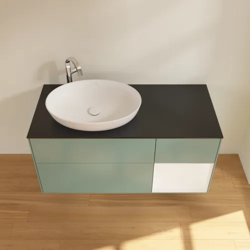 VILLEROY BOCH Finion Waschbeckenunterschrank, mit Beleuchtung, 3 Auszüge, 1200 x 603 x 501 mm, Olive Matt Lacquer / White Matt Lacquer / Glass Black Matt #G932MTGM, Bild 4