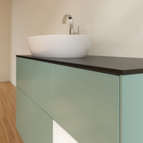 VILLEROY BOCH Finion Waschbeckenunterschrank, mit Beleuchtung, 3 Auszüge, 1200 x 603 x 501 mm, Olive Matt Lacquer / White Matt Lacquer / Glass Black Matt #G932MTGM, Bild 6