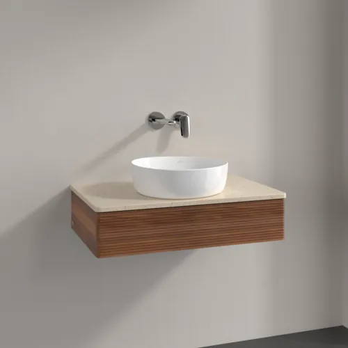 Obrázek VILLEROY BOCH Antao Vanity unit, with lighting, 1 pull-out compartment, 800 x 190 x 500 mm, Front with grain texture, Warm Walnut / Botticino #L08113HM