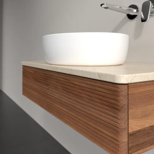 Obrázek VILLEROY BOCH Antao Vanity unit, with lighting, 1 pull-out compartment, 800 x 190 x 500 mm, Front with grain texture, Warm Walnut / Botticino #L08113HM