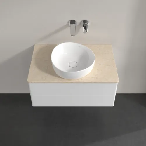 Bild von VILLEROY BOCH Antao Waschbeckenunterschrank, 2 Auszüge, 800 x 360 x 500 mm, Front ohne Struktur, Glossy White Lacquer / Botticino #K19013GF
