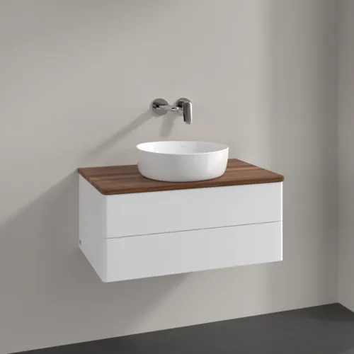 Bild von VILLEROY BOCH Antao Waschbeckenunterschrank, 2 Auszüge, 800 x 360 x 500 mm, Front ohne Struktur, White Matt Lacquer / Warm Walnut #K19012MT