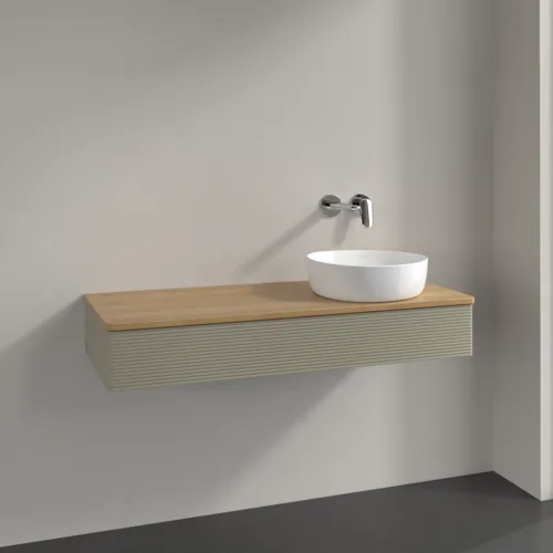Bild von VILLEROY BOCH Antao Waschbeckenunterschrank, mit Beleuchtung, 1 Auszug, 1200 x 190 x 500 mm, Front mit Struktur, Stone Grey Matt Lacquer / Honey Oak #L12111HK