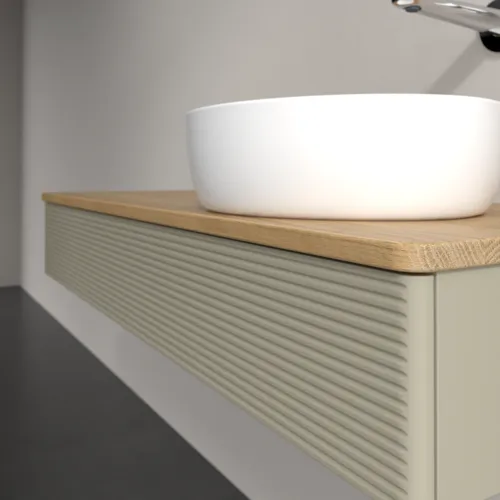 Bild von VILLEROY BOCH Antao Waschbeckenunterschrank, mit Beleuchtung, 1 Auszug, 1200 x 190 x 500 mm, Front mit Struktur, Stone Grey Matt Lacquer / Honey Oak #L12111HK