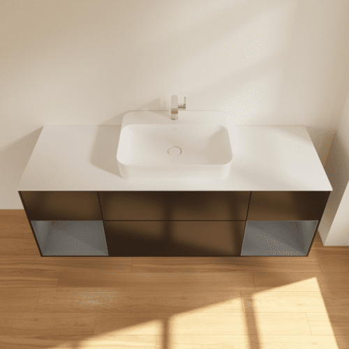 VILLEROY BOCH Finion Waschbeckenunterschrank, mit Beleuchtung, 4 Auszüge, 1600 x 603 x 501 mm, Black Matt Lacquer / Anthracite Matt Lacquer / Glass White Matt #G451GKPD, Bild 4
