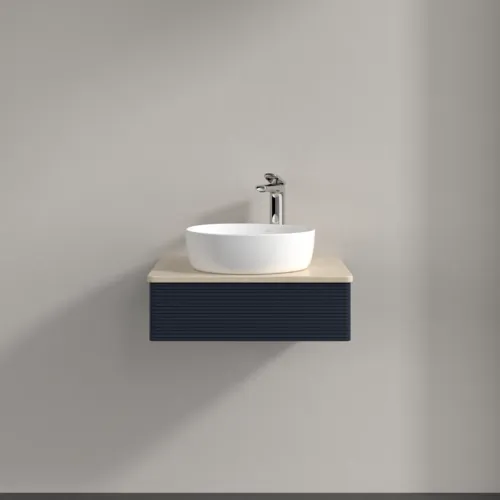 VILLEROY BOCH Antao Vanity unit, 1 pull-out compartment, 600 x 190 x 500 mm, Front with grain texture, Midnight Blue Matt Lacquer / Botticino #K07153HG resmi