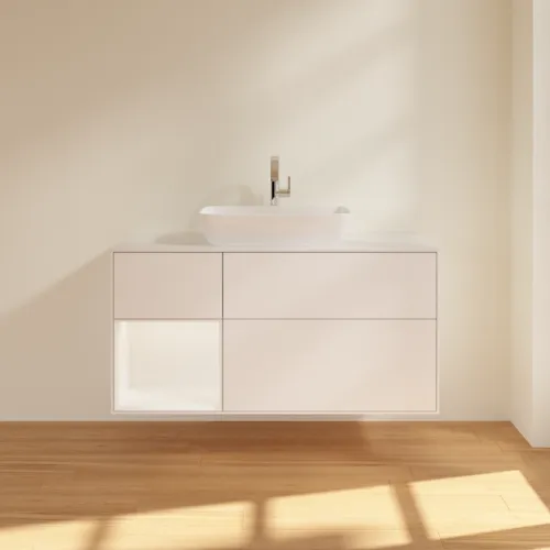 Bild von VILLEROY BOCH Finion Waschbeckenunterschrank, mit Beleuchtung, 3 Auszüge, 1200 x 603 x 501 mm, White Matt Lacquer / White Matt Lacquer / Glass White Matt #G821MTMT