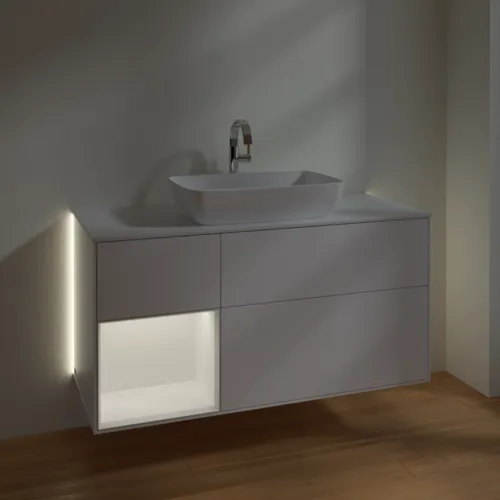 Bild von VILLEROY BOCH Finion Waschbeckenunterschrank, mit Beleuchtung, 3 Auszüge, 1200 x 603 x 501 mm, White Matt Lacquer / White Matt Lacquer / Glass White Matt #G821MTMT