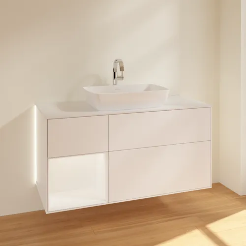 Bild von VILLEROY BOCH Finion Waschbeckenunterschrank, mit Beleuchtung, 3 Auszüge, 1200 x 603 x 501 mm, White Matt Lacquer / White Matt Lacquer / Glass White Matt #G821MTMT