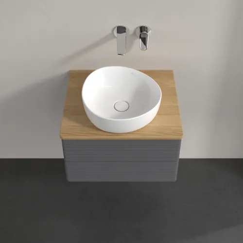 Bild von VILLEROY BOCH Antao Waschbeckenunterschrank, mit Beleuchtung, 2 Auszüge, 600 x 360 x 500 mm, Front mit Struktur, Anthracite Matt Lacquer / Honey Oak #L18111GK