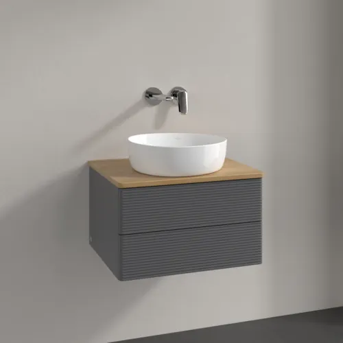 Bild von VILLEROY BOCH Antao Waschbeckenunterschrank, mit Beleuchtung, 2 Auszüge, 600 x 360 x 500 mm, Front mit Struktur, Anthracite Matt Lacquer / Honey Oak #L18111GK