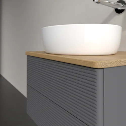 Bild von VILLEROY BOCH Antao Waschbeckenunterschrank, mit Beleuchtung, 2 Auszüge, 600 x 360 x 500 mm, Front mit Struktur, Anthracite Matt Lacquer / Honey Oak #L18111GK