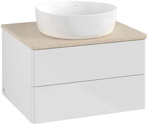 Picture of VILLEROY BOCH Antao Vanity unit, with lighting, 2 pull-out compartments, 600 x 360 x 500 mm, Front without structure, Glossy White Lacquer / Botticino #L18013GF