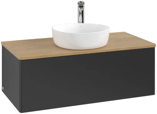 Picture of VILLEROY BOCH Antao Vanity unit, with lighting, 1 pull-out compartment, 1000 x 360 x 500 mm, Front without structure, Black Matt Lacquer / Honey Oak #L31051PD
