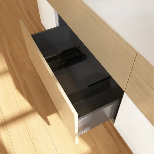 Bild von VILLEROY BOCH Finion Waschbeckenunterschrank, mit Beleuchtung, 4 Auszüge, 1600 x 603 x 501 mm, Oak Veneer / White Matt Lacquer / Glass White Matt #GD01MTPC