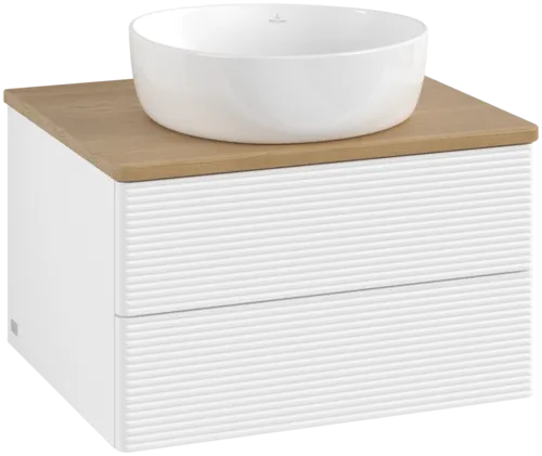 Picture of VILLEROY BOCH Antao Vanity unit, with lighting, 2 pull-out compartments, 600 x 360 x 500 mm, Front with grain texture, White Matt Lacquer / Honey Oak #L18111MT