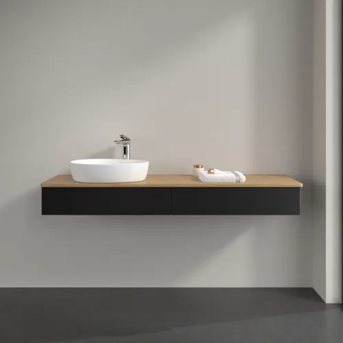 Obrázek VILLEROY BOCH Antao Vanity unit, 2 pull-out compartments, 1600 x 190 x 500 mm, Front without structure, Black Matt Lacquer / Honey Oak #K15051PD