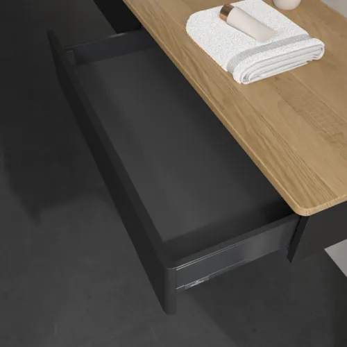 Obrázek VILLEROY BOCH Antao Vanity unit, 2 pull-out compartments, 1600 x 190 x 500 mm, Front without structure, Black Matt Lacquer / Honey Oak #K15051PD