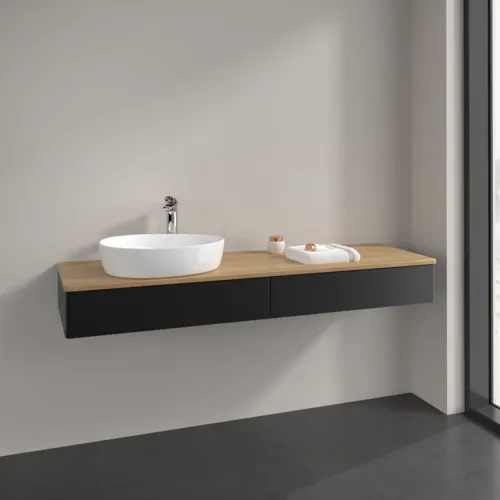 Obrázek VILLEROY BOCH Antao Vanity unit, 2 pull-out compartments, 1600 x 190 x 500 mm, Front without structure, Black Matt Lacquer / Honey Oak #K15051PD