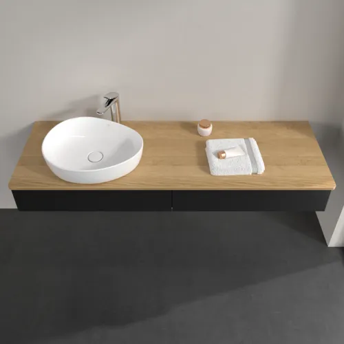 Obrázek VILLEROY BOCH Antao Vanity unit, 2 pull-out compartments, 1600 x 190 x 500 mm, Front without structure, Black Matt Lacquer / Honey Oak #K15051PD