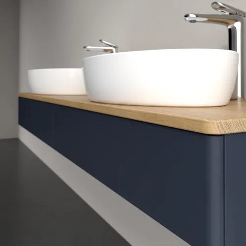 Bild von VILLEROY BOCH Antao Waschbeckenunterschrank, mit Beleuchtung, 2 Auszüge, 1600 x 190 x 500 mm, Front ohne Struktur, Midnight Blue Matt Lacquer / Honey Oak #L17051HG