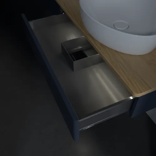 Bild von VILLEROY BOCH Antao Waschbeckenunterschrank, mit Beleuchtung, 2 Auszüge, 1600 x 190 x 500 mm, Front ohne Struktur, Midnight Blue Matt Lacquer / Honey Oak #L17051HG