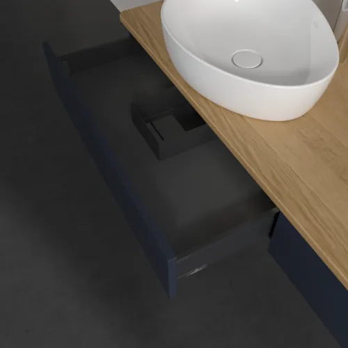 Bild von VILLEROY BOCH Antao Waschbeckenunterschrank, mit Beleuchtung, 2 Auszüge, 1600 x 190 x 500 mm, Front ohne Struktur, Midnight Blue Matt Lacquer / Honey Oak #L17051HG