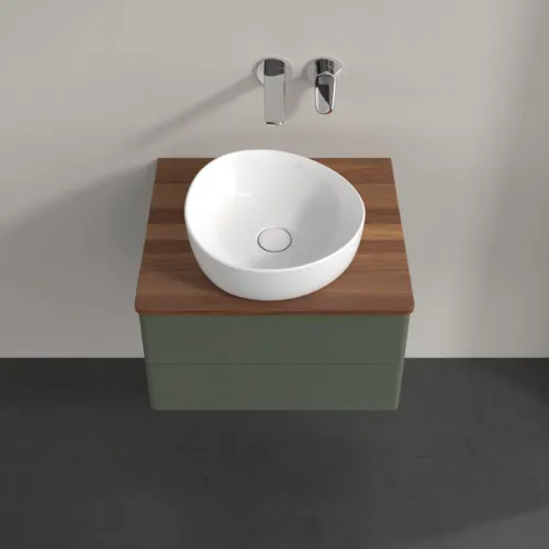 Bild von VILLEROY BOCH Antao Waschbeckenunterschrank, mit Beleuchtung, 2 Auszüge, 600 x 360 x 500 mm, Front ohne Struktur, Leaf Green Matt Lacquer / Warm Walnut #L18012HL
