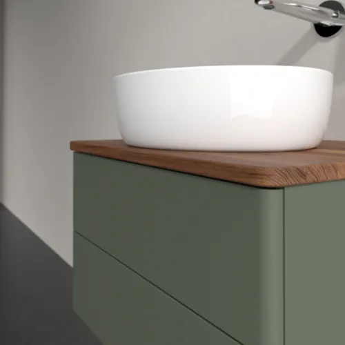 Bild von VILLEROY BOCH Antao Waschbeckenunterschrank, mit Beleuchtung, 2 Auszüge, 600 x 360 x 500 mm, Front ohne Struktur, Leaf Green Matt Lacquer / Warm Walnut #L18012HL
