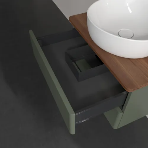 Bild von VILLEROY BOCH Antao Waschbeckenunterschrank, mit Beleuchtung, 2 Auszüge, 600 x 360 x 500 mm, Front ohne Struktur, Leaf Green Matt Lacquer / Warm Walnut #L18012HL