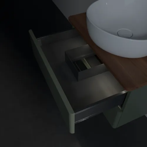 Bild von VILLEROY BOCH Antao Waschbeckenunterschrank, mit Beleuchtung, 2 Auszüge, 600 x 360 x 500 mm, Front ohne Struktur, Leaf Green Matt Lacquer / Warm Walnut #L18012HL
