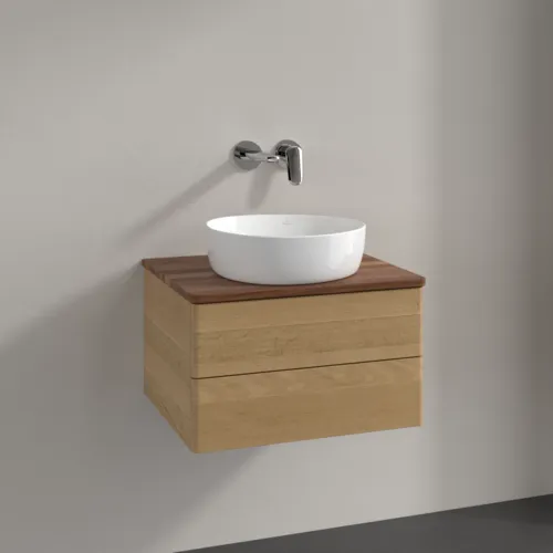 Bild von VILLEROY BOCH Antao Waschbeckenunterschrank, mit Beleuchtung, 2 Auszüge, 600 x 360 x 500 mm, Front ohne Struktur, Honey Oak / Warm Walnut #L18012HN