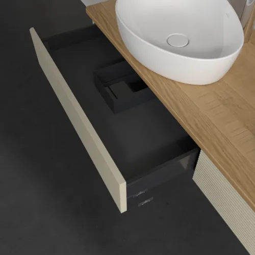 VILLEROY BOCH Antao Waschbeckenunterschrank, 2 Auszüge, 1600 x 190 x 500 mm, Front mit Struktur, Silk Grey Matt Lacquer / Honey Oak #K17151HJ, Bild 6