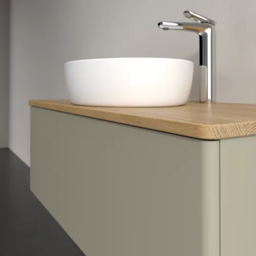 Picture of VILLEROY BOCH Antao Vanity unit, with lighting, 1 pull-out compartment, 1000 x 360 x 500 mm, Front without structure, Stone Grey Matt Lacquer / Honey Oak #L31051HK