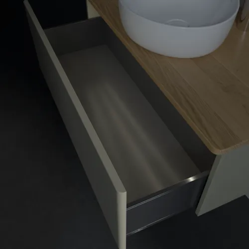 Picture of VILLEROY BOCH Antao Vanity unit, with lighting, 1 pull-out compartment, 1000 x 360 x 500 mm, Front without structure, Stone Grey Matt Lacquer / Honey Oak #L31051HK