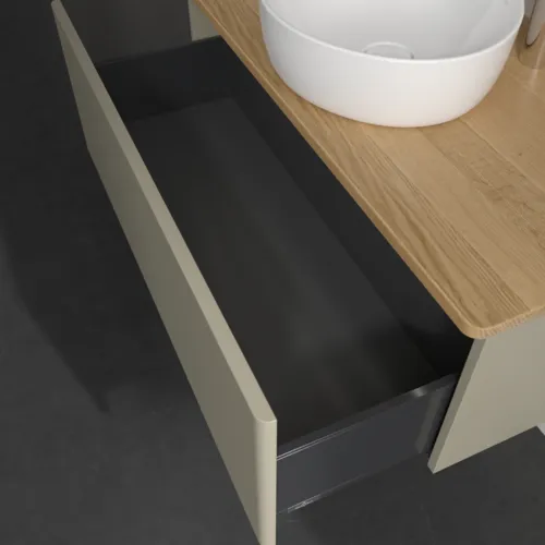 Picture of VILLEROY BOCH Antao Vanity unit, with lighting, 1 pull-out compartment, 1000 x 360 x 500 mm, Front without structure, Stone Grey Matt Lacquer / Honey Oak #L31051HK
